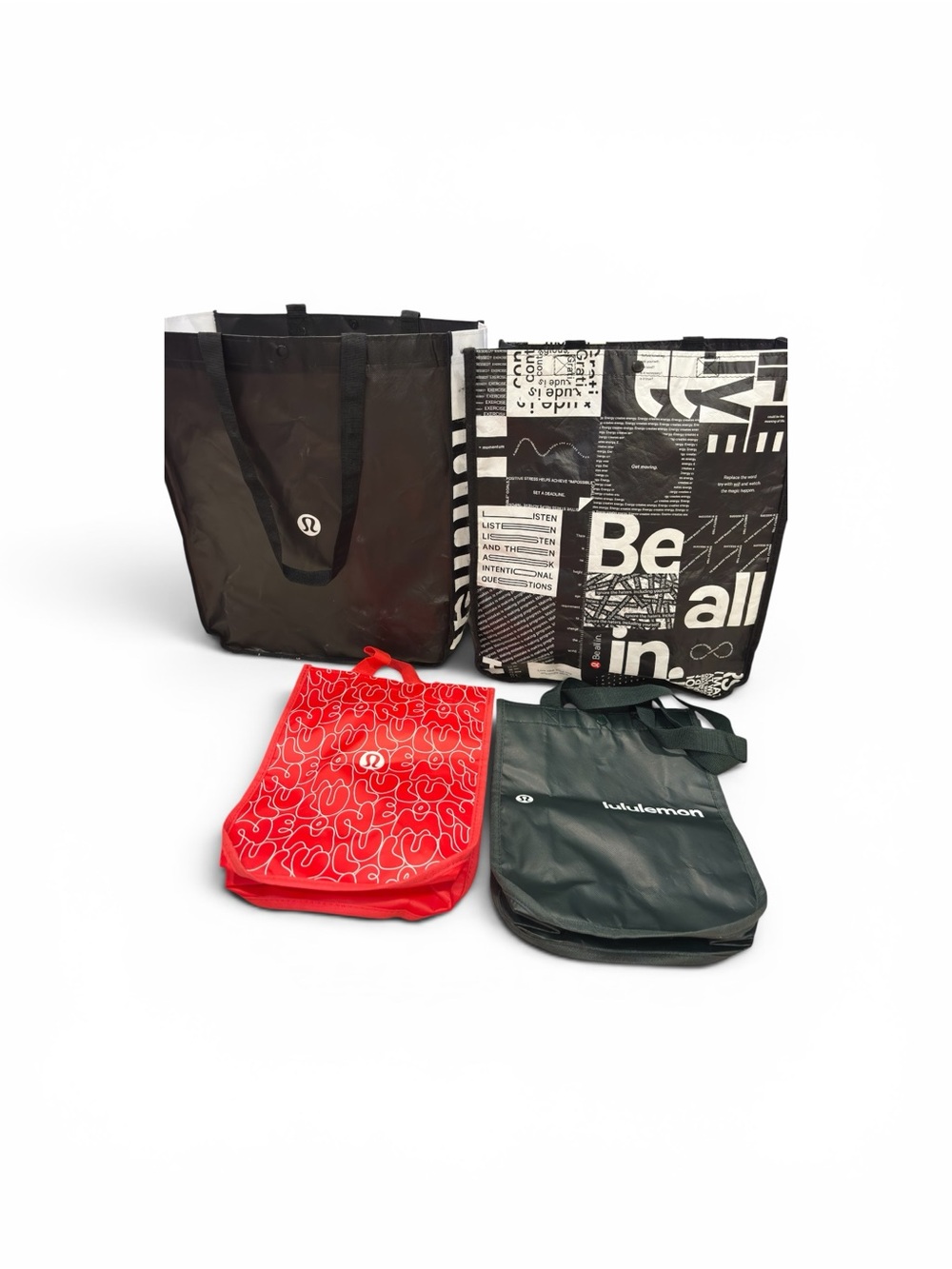 Lululemon Reusable Tote Bag Bundle Set of 4 Black Red Shopper Grocery Bags